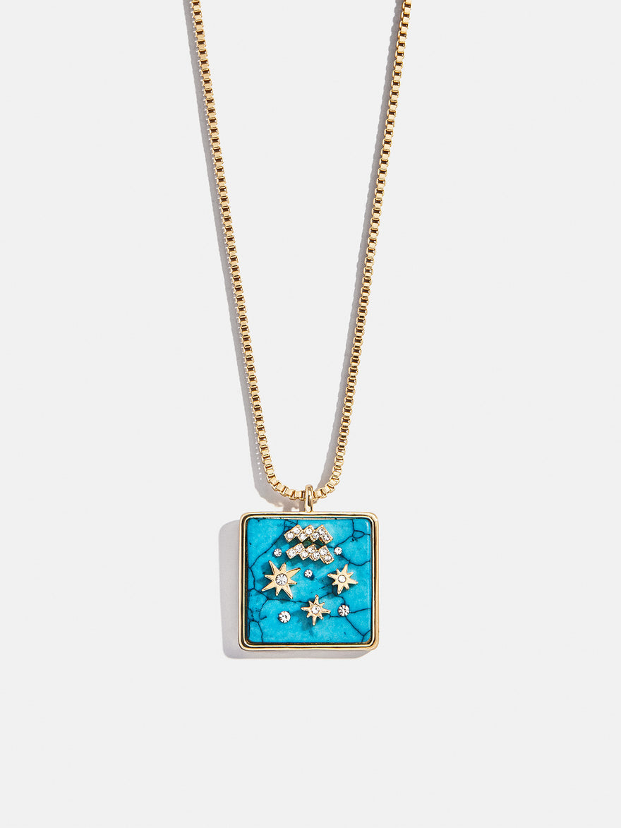 Semi-Precious Zodiac Pendant Necklace - Aquarius