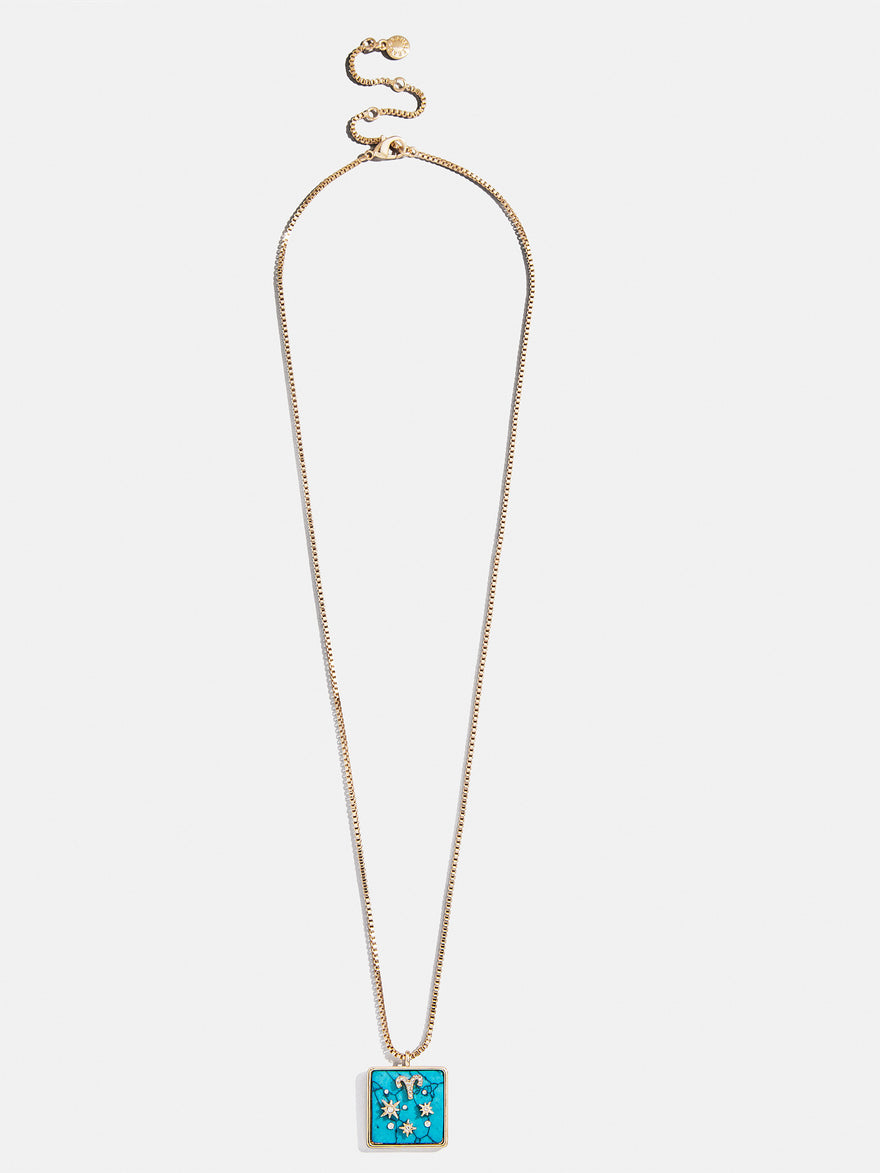 Semi-Precious Zodiac Pendant Necklace - Aries