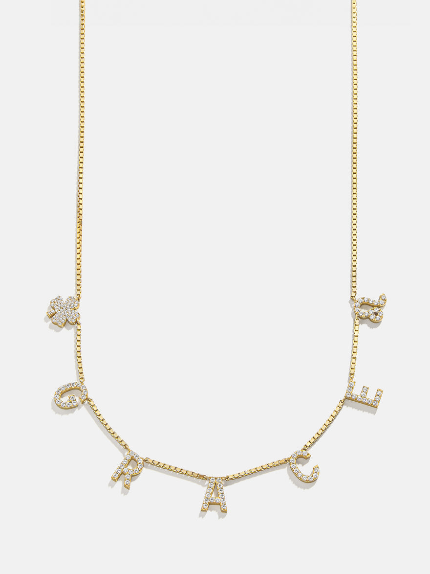 18K Gold Custom Icon Necklace - 18K Gold. Pavé Cubic Zirconia Stones