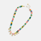 Semi-Precious Gold Custom Nameplate Necklace - Gold/Multi
