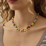 Semi-Precious Gold Custom Nameplate Necklace - Gold/Multi