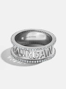 Sterling Silver Custom Barrel Name Cutout Ring - Pavé/Silver