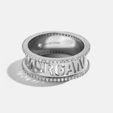 Sterling Silver Cutout Custom Name Ring - Pavé/Silver