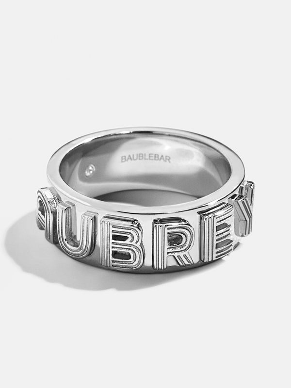 Sterling Silver Custom Etched Block Ring - Sterling Silver