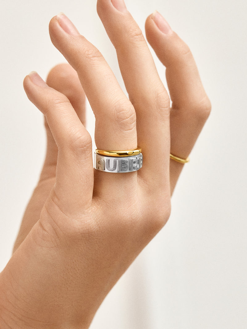 BaubleBar Sterling Silver Custom Etched Block Ring - Sterling Silver - 
    Sterling Silver
  
