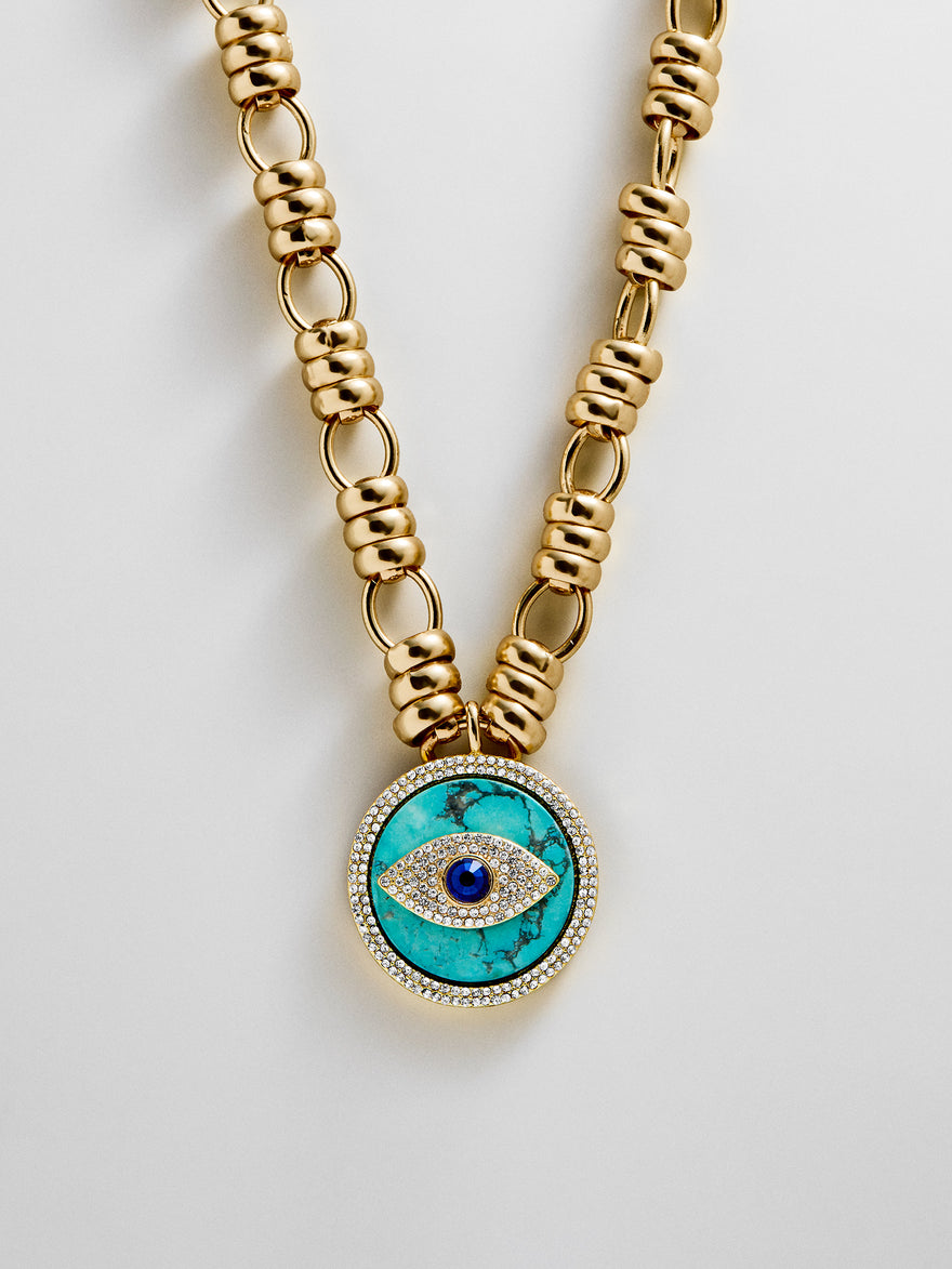 Sohla Evil Eye Statement Necklace - Gold/Turquoise