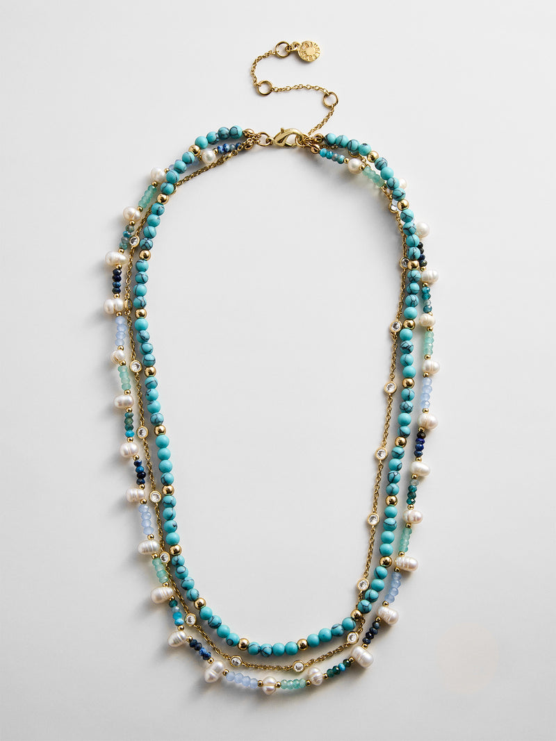 Rowan Semi-Precious Layered Necklace - Gold/Blue