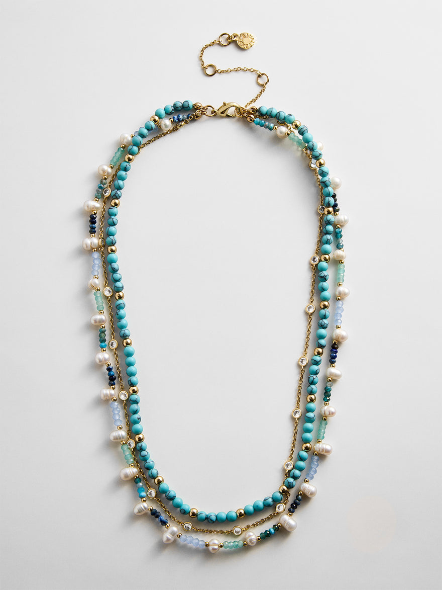 Rowan Semi-Precious Layered Necklace - Gold/Blue