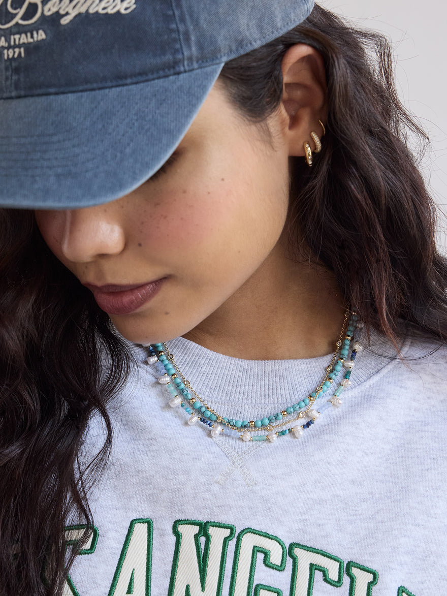 Rowan Semi-Precious Layered Necklace - Gold/Blue