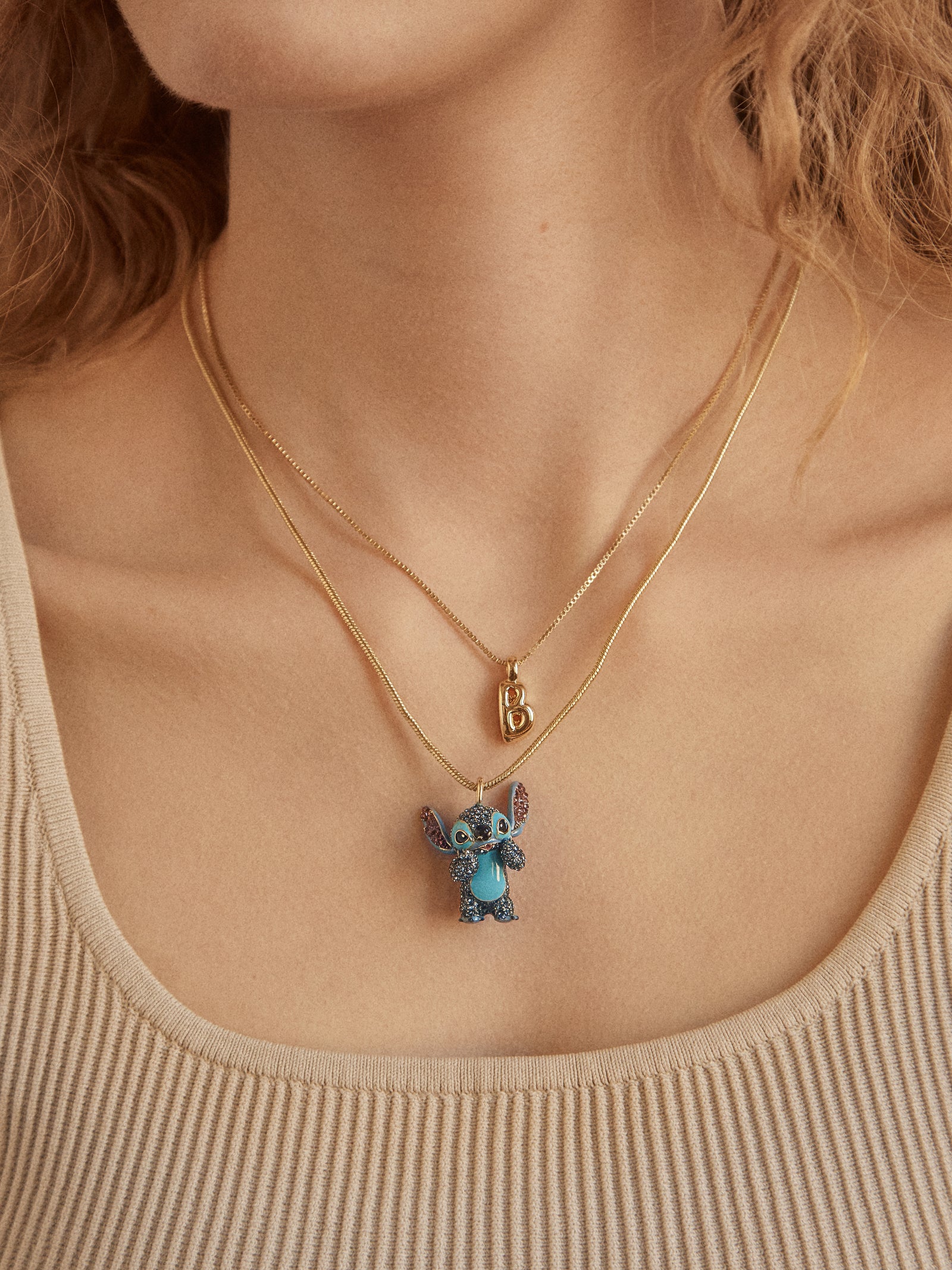 Disney Stitch 3D Pendant Necklace - Blue – Gold necklace with