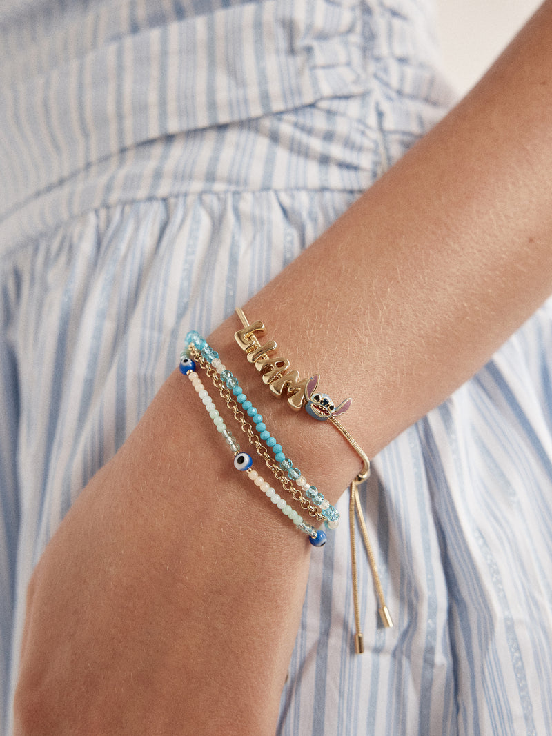 BaubleBar Disney Stitch Bubble Slider Custom Bracelet - Gold/Blue - 
    Personalized name bracelet
  
