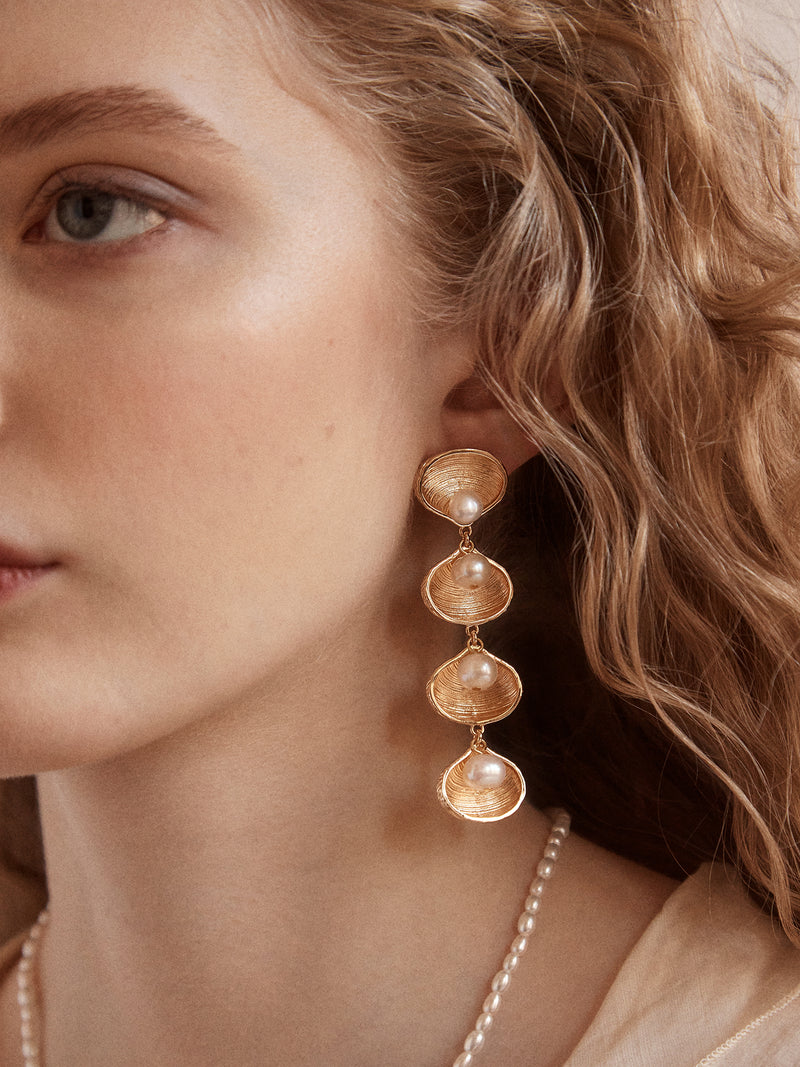 BaubleBar Calypso Seashell Earrings - Gold/Pearl - 
    Gold statement earrings with pearls
  
