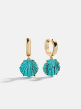 BaubleBar Genevieve Seashell Earrings - Gold/Turquoise - 
    Gold huggies with shell charms
  
