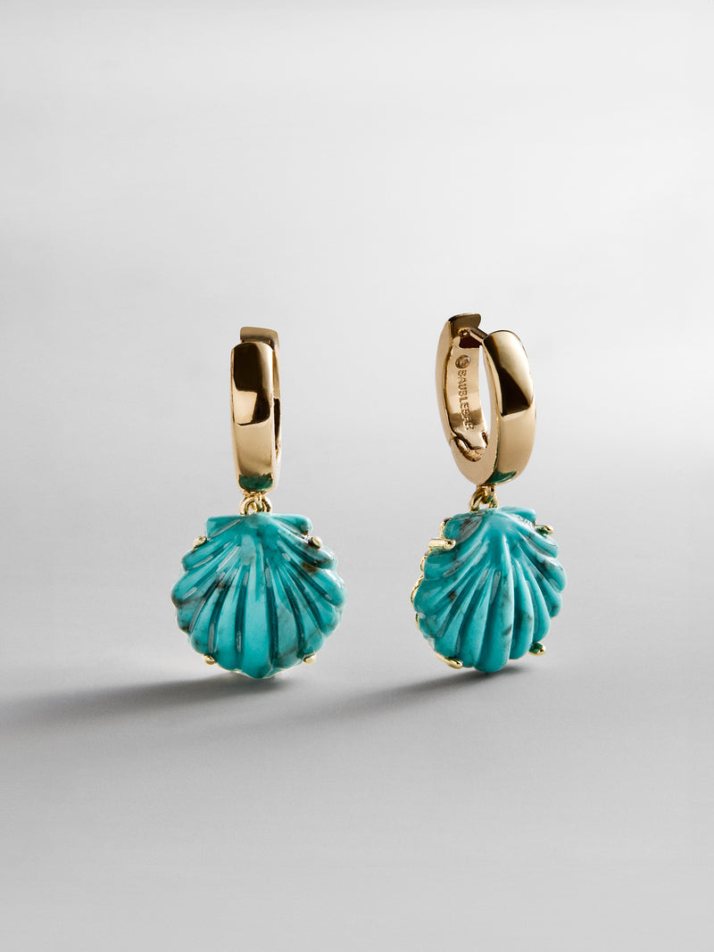 Genevieve Seashell Earrings - Gold/Turquoise