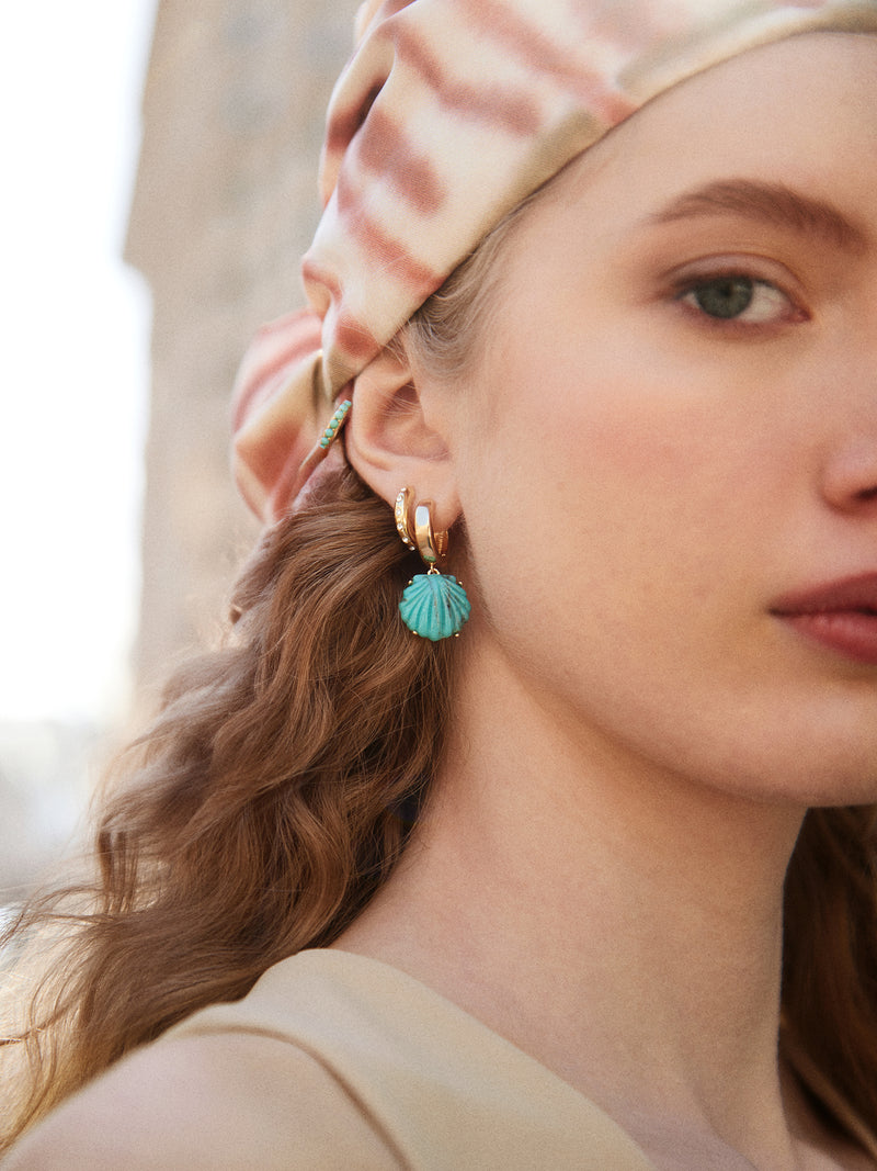 BaubleBar Genevieve Seashell Earrings - Gold/Turquoise - 
    Gold huggies with shell charms
  
