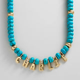 Semi-Precious Gold Custom Nameplate Necklace - Gold/Blue