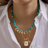 Semi-Precious Gold Custom Nameplate Necklace - Gold/Blue
