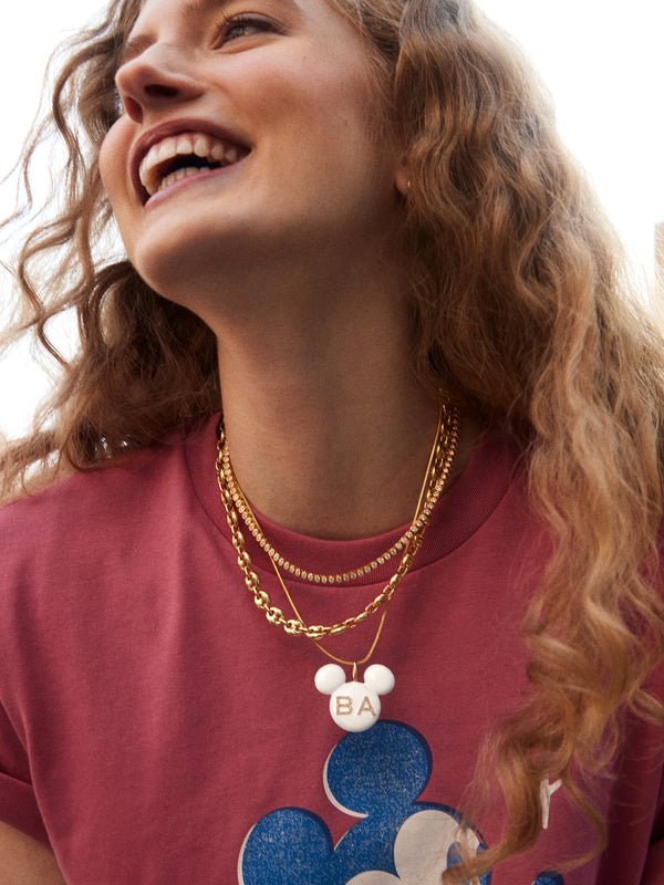 Disney Mickey Mouse Enamel Custom Initial Necklace - White