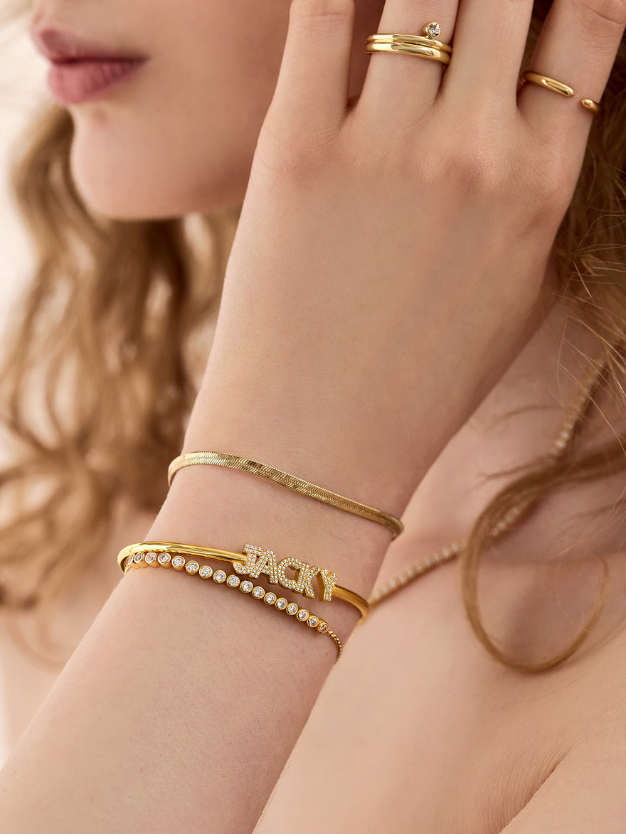 Pavé Letter Custom Cuff Bracelet - Gold/Pavé