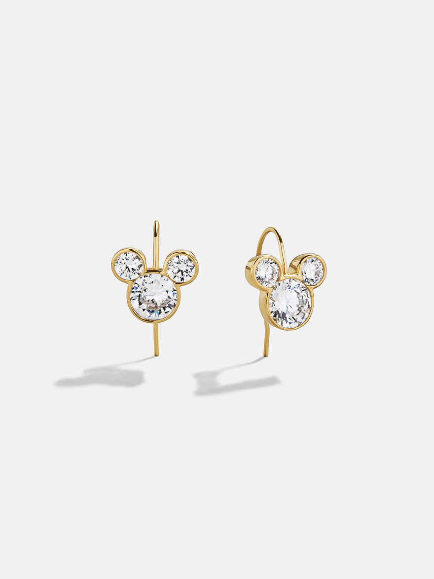 Disney Mickey Mouse 18K Gold Plated Sterling Silver Micro Drop Earrings - Gold/Pavé