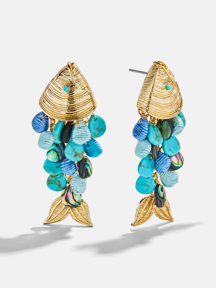 Ripple Effect Fish Earrings - Gold/Turquoise