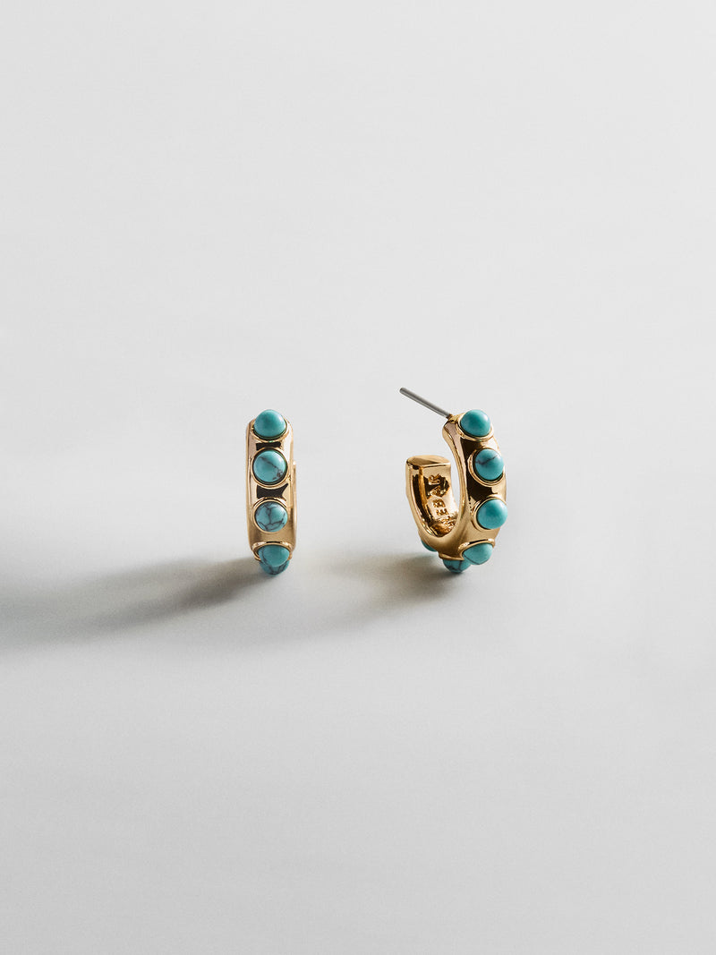 Mariana Semi-Precious Huggie Earrings - Gold/Turquoise