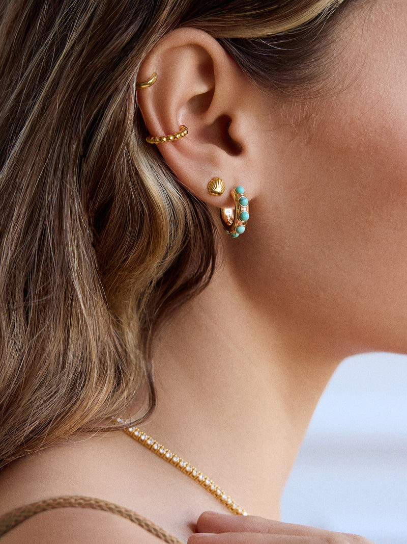 BaubleBar Mariana Semi-Precious Huggie Earrings - Gold/Turquoise - 
    Chunky gold huggies with turquoise stones 
  
