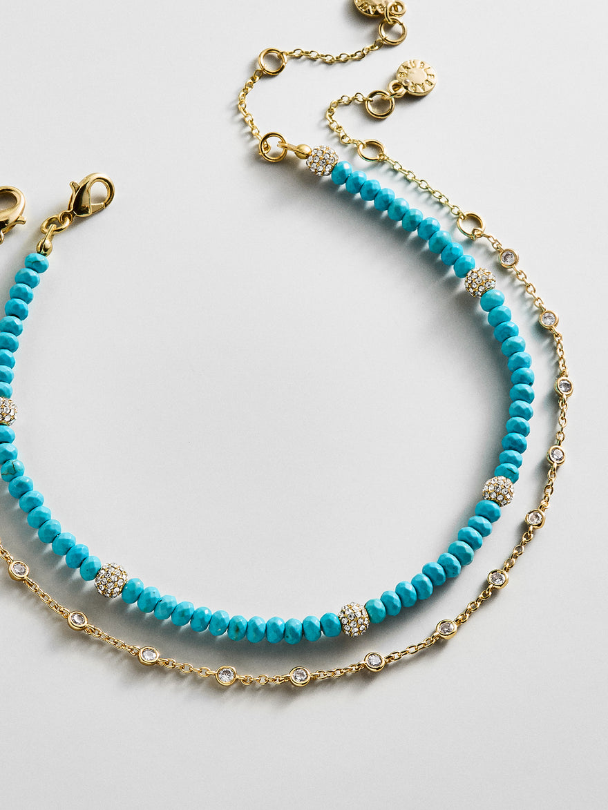 Irina Semi-Precious Anklet Set - Gold/Turquoise
