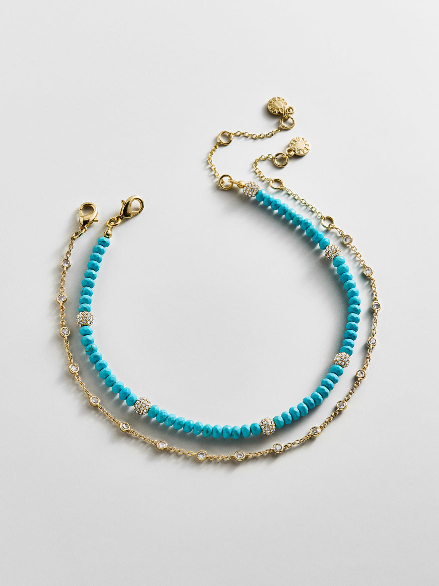 Irina Semi-Precious Anklet Set - Gold/Turquoise