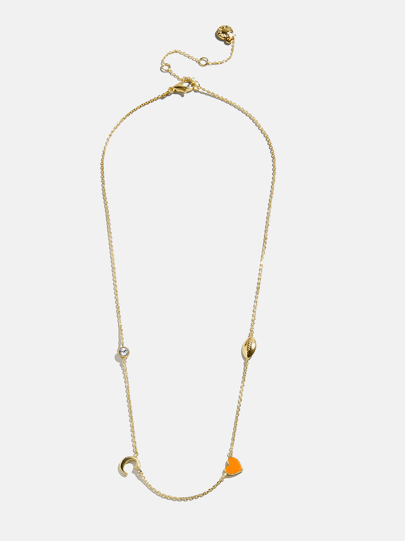 BaubleBar Clemson University Spaced Charm Necklace - Clemson University - 
    Gold necklace with Clemson University charms
  
