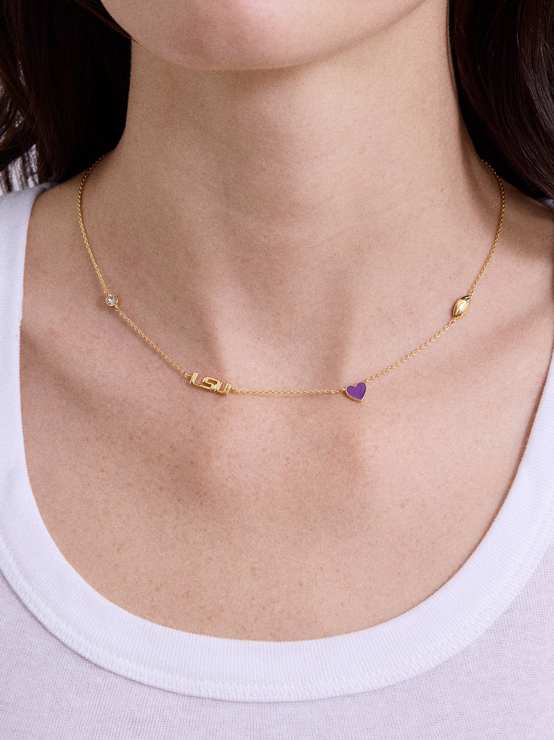 BaubleBar Louisiana State University Spaced Charm Necklace - Louisiana State University - 
    Gold necklace with Louisiana State University charms
  
