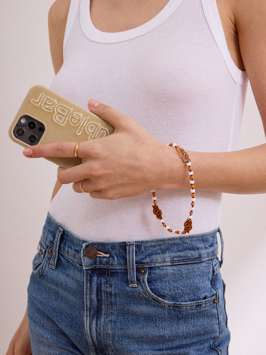 Oklahoma State University Beaded Phone Charm - Oklahoma State University
