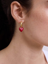 BaubleBar Game Day Heart Drop Earrings - Dark Red - 
    Gold hoops with heart drop charms
  
