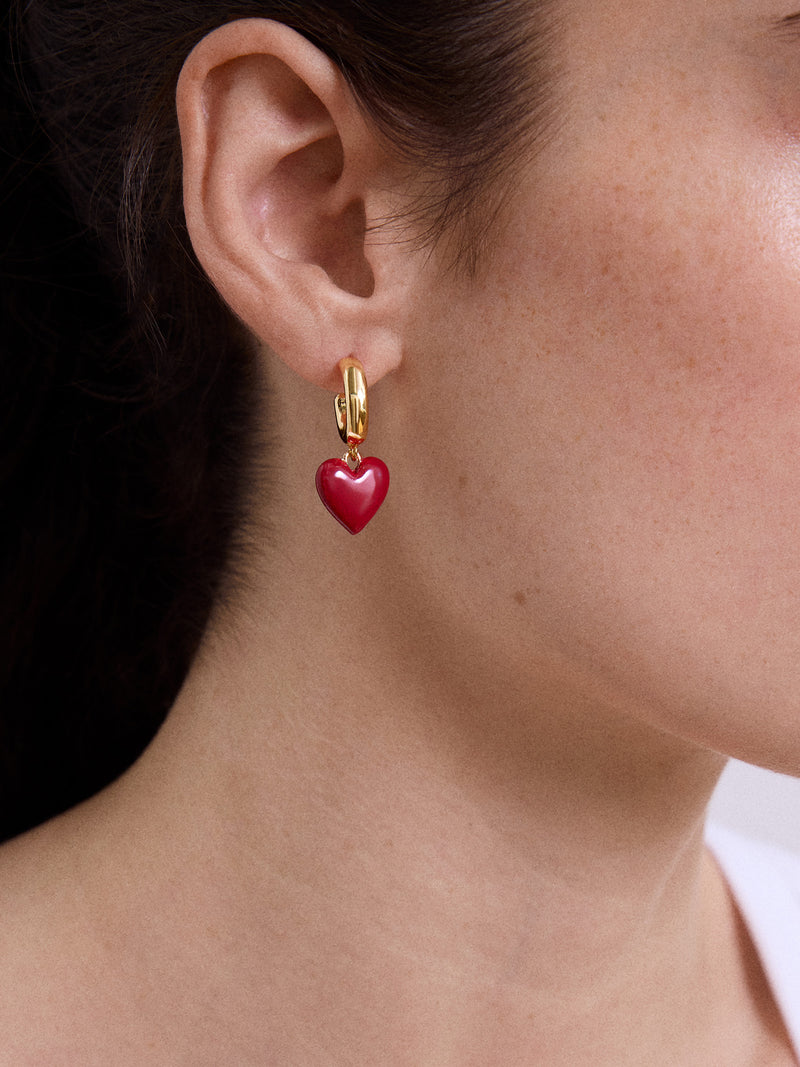 BaubleBar Game Day Heart Drop Earrings - Dark Red - 
    Gold hoops with heart drop charms
  
