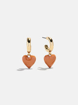 BaubleBar Game Day Heart Drop Earrings - Brown - 
    Gold hoops with heart drop charms
  
