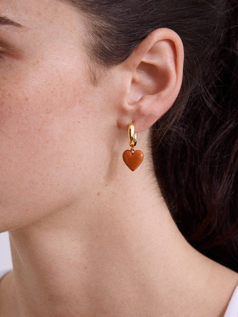 BaubleBar Game Day Heart Drop Earrings - Brown - 
    Gold hoops with heart drop charms
  
