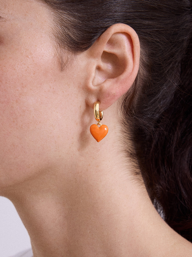 BaubleBar Game Day Heart Drop Earrings - Orange - 
    Gold hoops with heart drop charms
  
