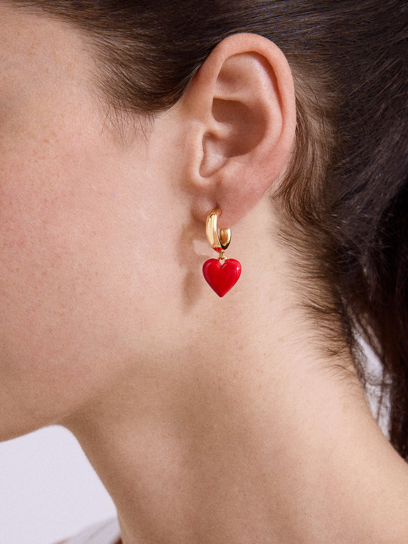 BaubleBar Game Day Heart Drop Earrings - Red - 
    Gold hoops with heart drop charms
  
