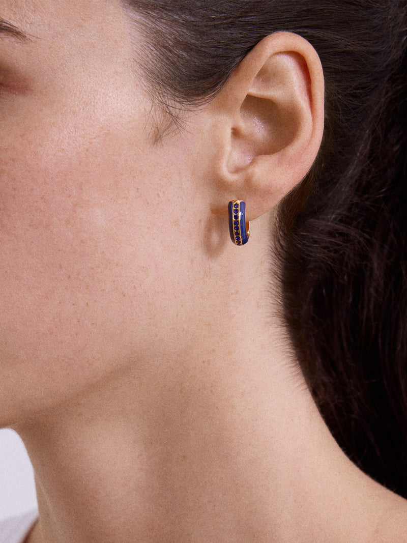 BaubleBar Game Day Enamel Huggie Earrings -  Blue - 
    Enamel gold huggie earrings
  
