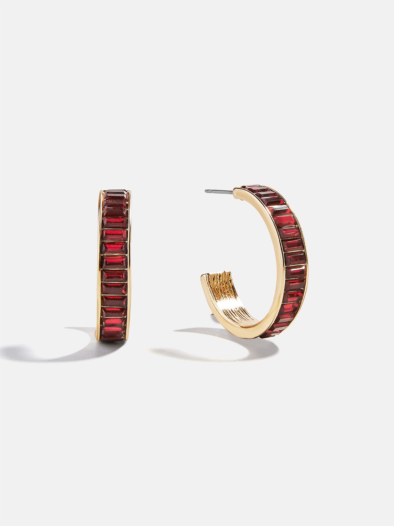 Game Day Baguette Hoop Earrings - Dark Red