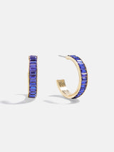 BaubleBar Game Day Baguette Hoop Earrings - Blue - 
    Gold hoops with bedazzled stones 
  
