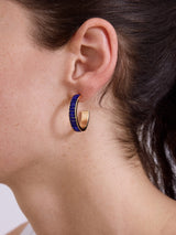 BaubleBar Game Day Baguette Hoop Earrings - Blue - 
    Gold hoops with bedazzled stones 
  

