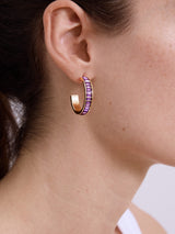 BaubleBar Game Day Baguette Hoop Earrings - Dark Purple - 
    Gold hoops with bedazzled stones 
  
