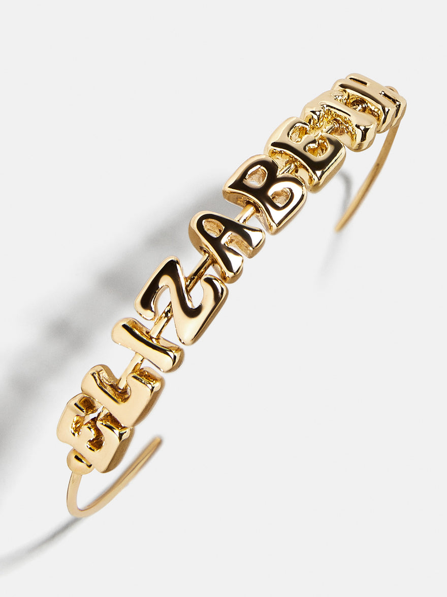 Bubble Letter Custom Cuff Bracelet - Gold