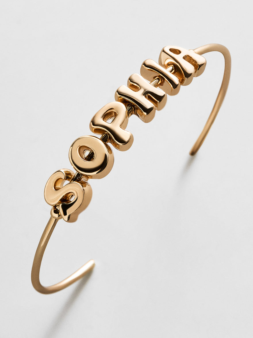 Bubble Letter Custom Cuff Bracelet - Gold