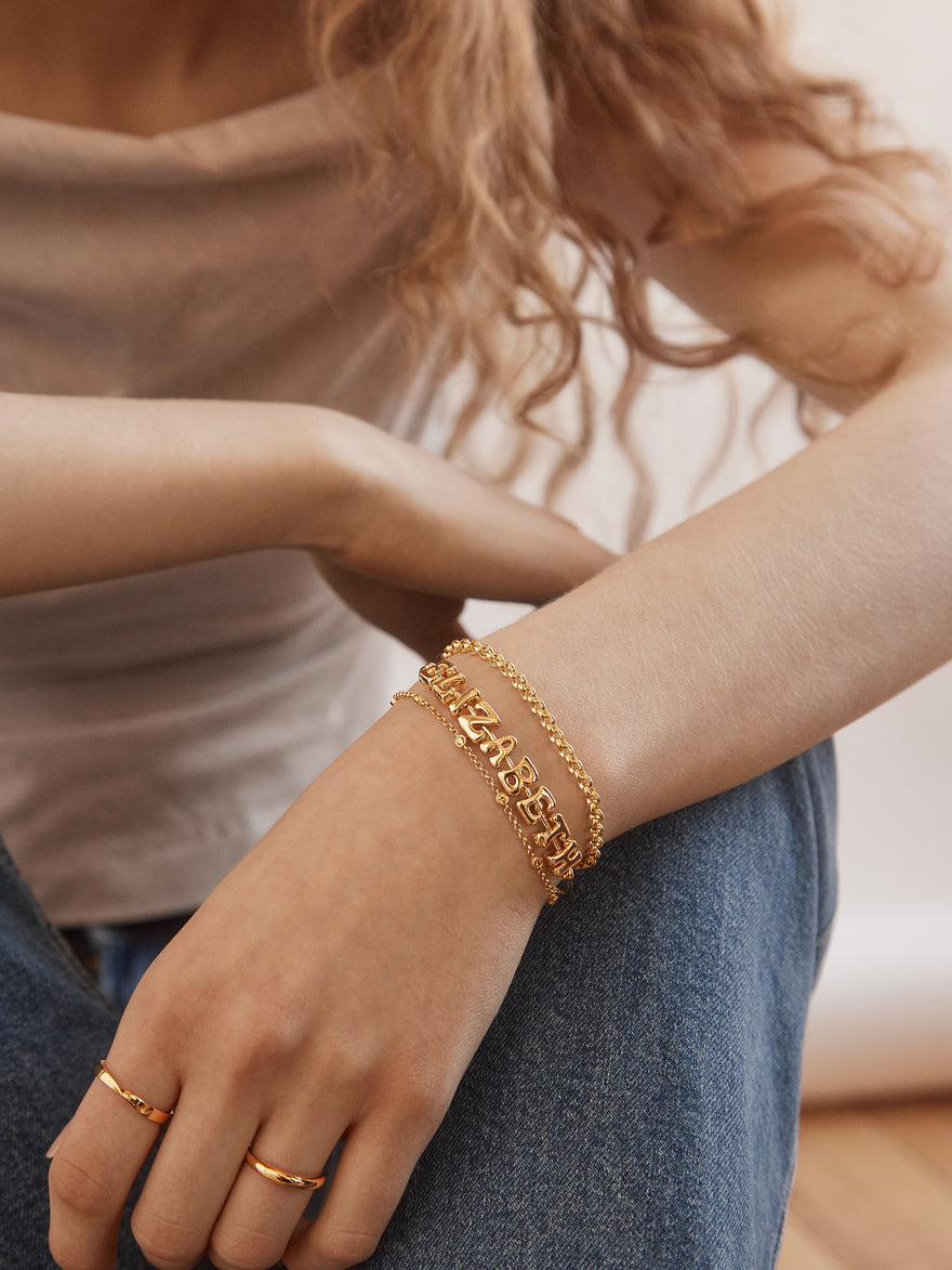 Bubble Letter Custom Cuff Bracelet - Gold