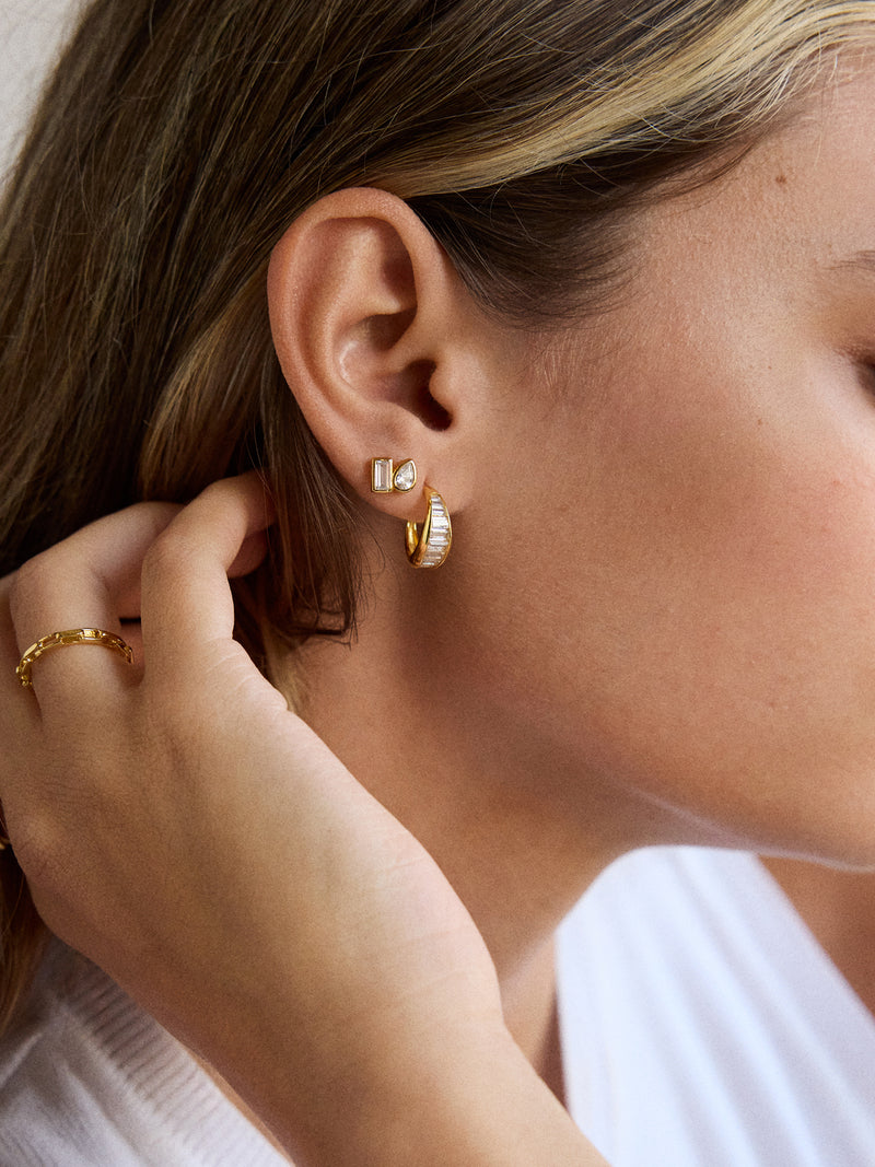BaubleBar Reina 18K Gold Stud Earrings - Gold/Pavé - 
    Stud earrings for stacking
  
