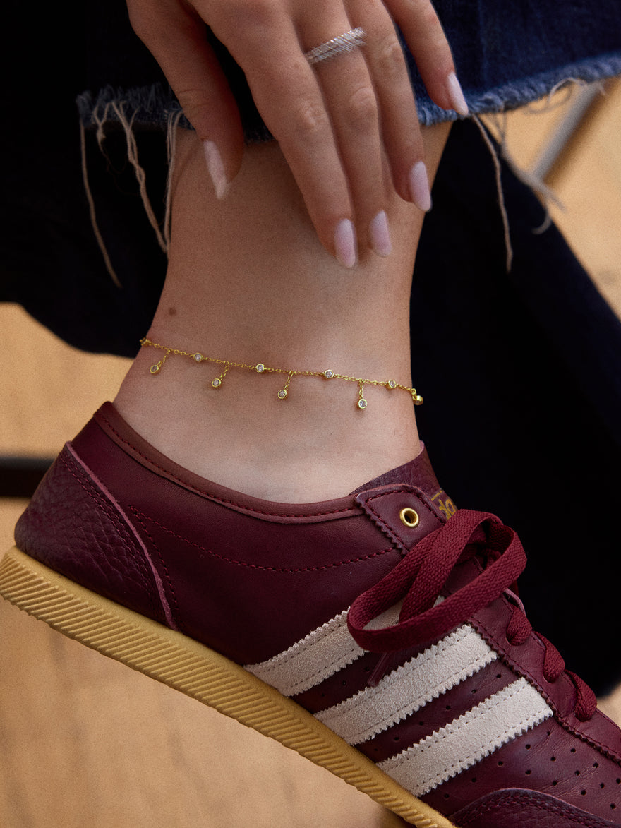 Faye 18K Gold Crystal Anklet - Gold/Pavé
