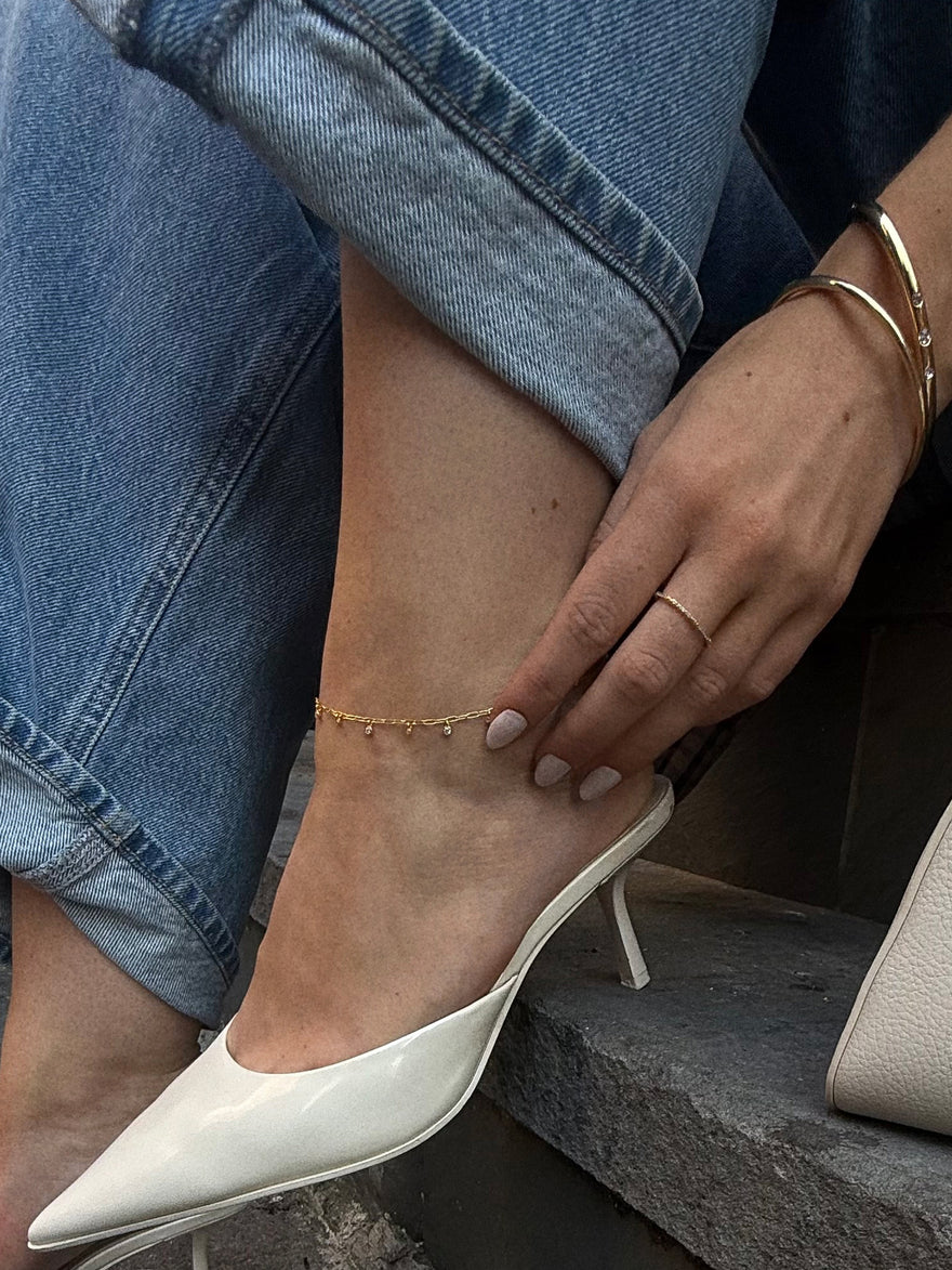 Faye 18K Gold Crystal Anklet - Gold/Pavé