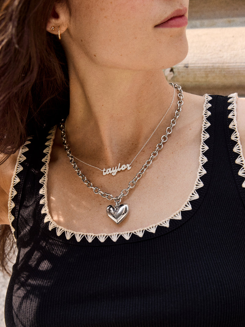 BaubleBar Millie Mini Bubble Heart Necklace - Silver - 
    Statement pendant on a chunky silver chain
  
